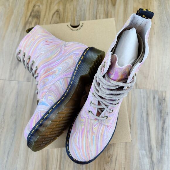 🩵NIB Dr. Martens Pink & Orange Pascal Marbled Suede Boots Size 8 - Picture 5 of 15